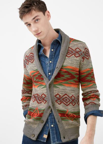 Mango Man Mango Man Shawl Collar Jacquard Cardigan