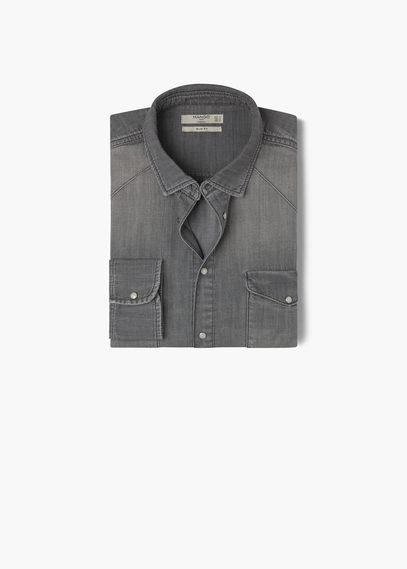 Mango Man Mango Man Slim-fit Grey Denim Shirt