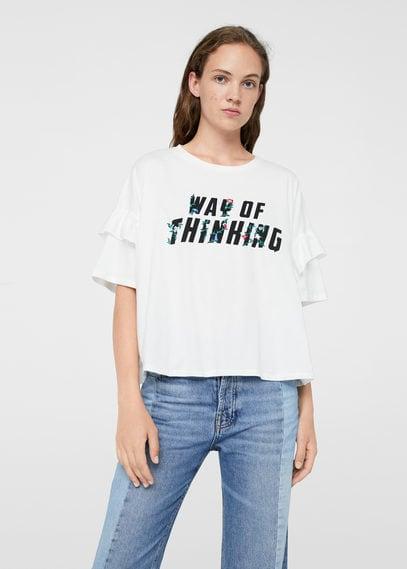 Mango Mango Ruffled Message T-shirt