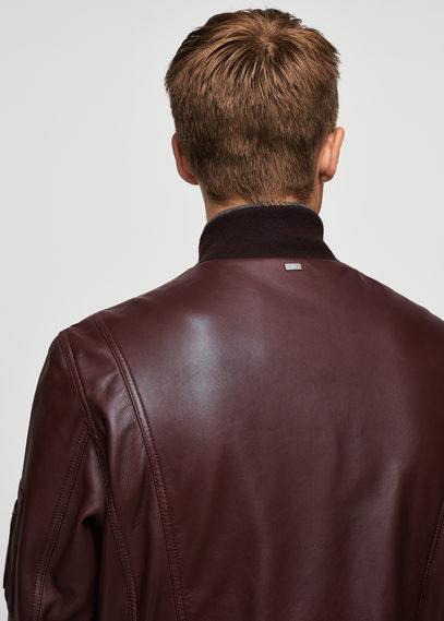 Mango Man Mango Man Pocketed Leather Bomber Jacket