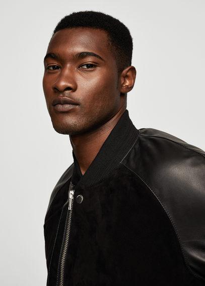 Mango Man Mango Man Mixed Leather Bomber Jacket
