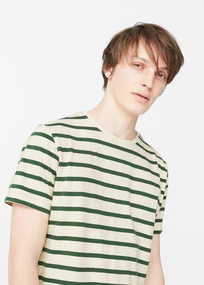 Mango Man Mango Man Striped Cotton Linen-blend T Shirt