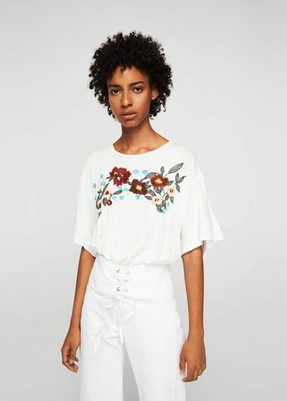 Mango Mango Embroidered T-shirt With Corset