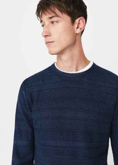 Mango Man Mango Man Textured Striped Cotton Sweater