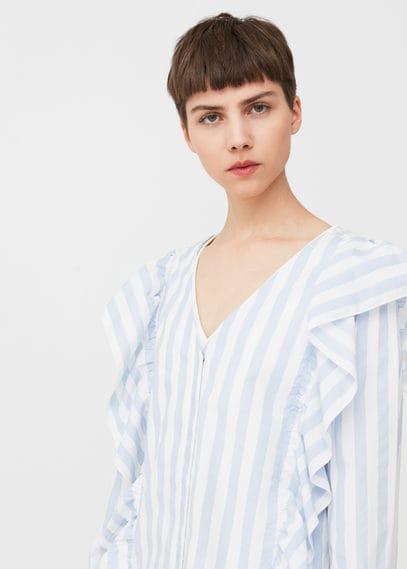 Mango Mango Striped Ruffle Blouse