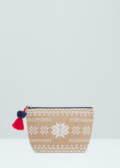 Mango Mango Embroidered Jute Cosmetic Bag