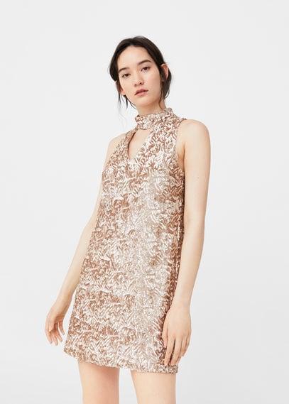 Mango Mango Sequined Halter Neck Dress