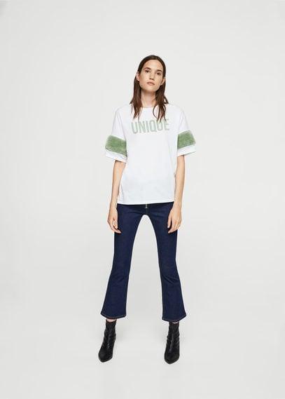 Mango Mango Faux Fur Sleeve T-shirt