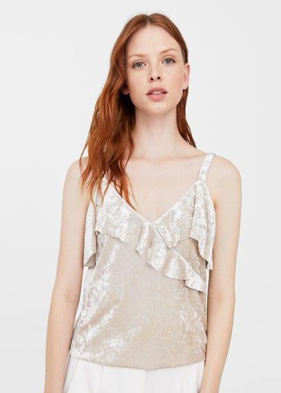 Mango Mango Ruffled Velvet Top
