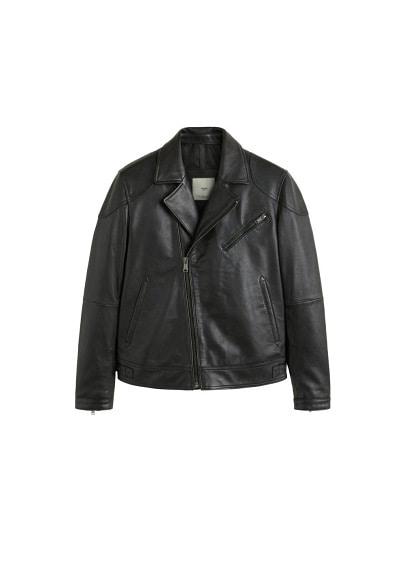 Mango Man Mango Man Lapelled Leather Biker Jacket
