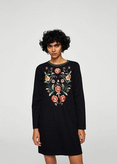 Mango Mango Flower Embroidered Denim Dress