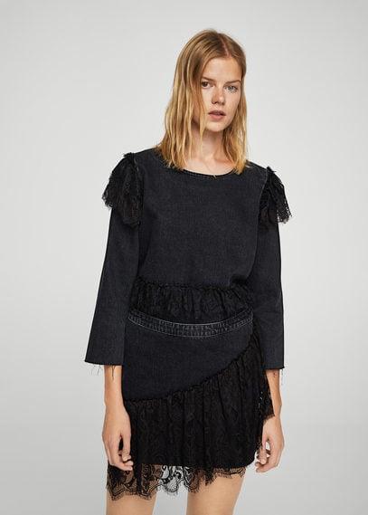 Mango Mango Lace Denim Skirt