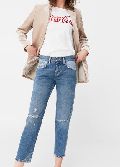 Mango Mango Relaxed Crop Contrast Jeans
