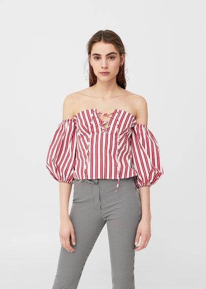 Mango Mango Striped Off-shoulder Top
