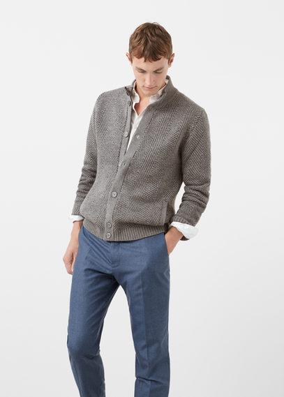 Mango Man Mango Man Herringbone Wool-blend Cardigan