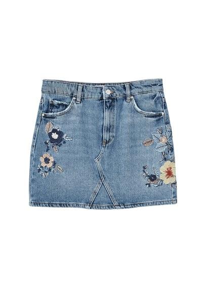 Mango Mango Floral Embroidery Denim Skirt