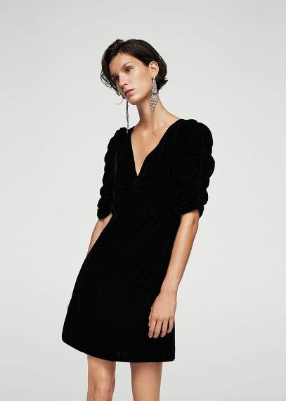 Mango Mango Ruched Velvet Dress