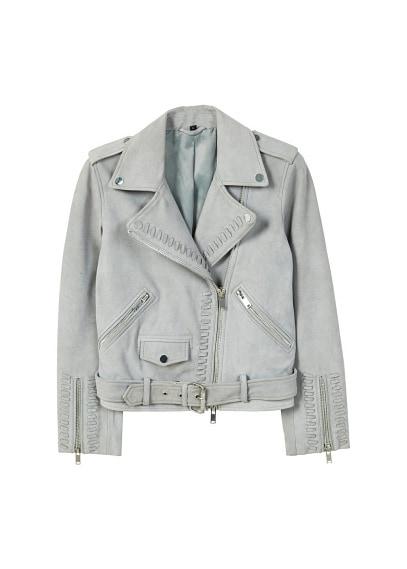 Mango Mango Stitched Biker Leather Jacket