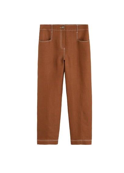 Mango Mango Contrasting Seams Linen-blend Trousers