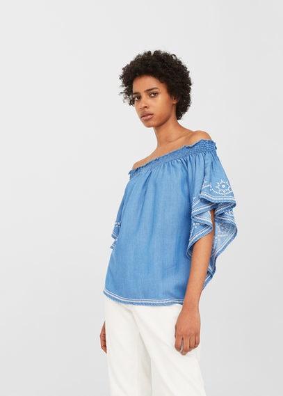 Mango Mango Embroidered Tencel Top