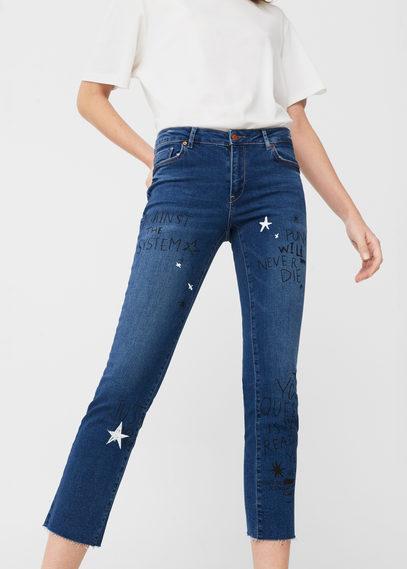 Mango Mango Cropped Straight Graffiti Jeans