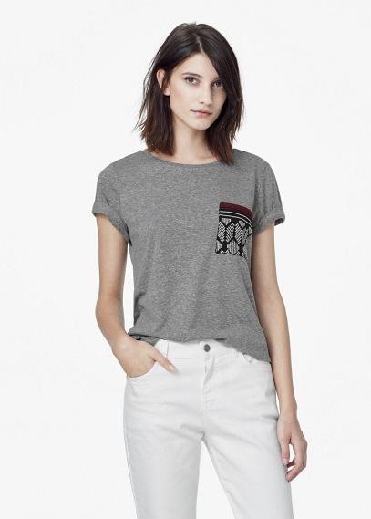 Mango Mango Contrast Chest-pocket T Shirt