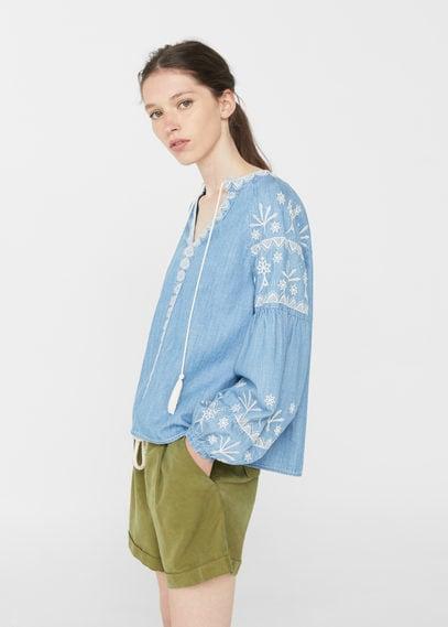 Mango Mango Embroidered Denim Blouse