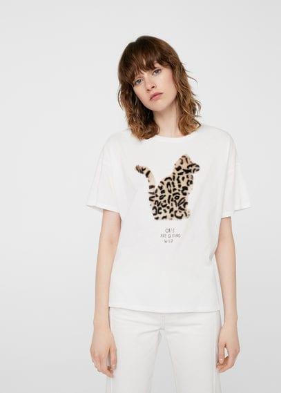 Mango Mango Fur Detail T-shirt