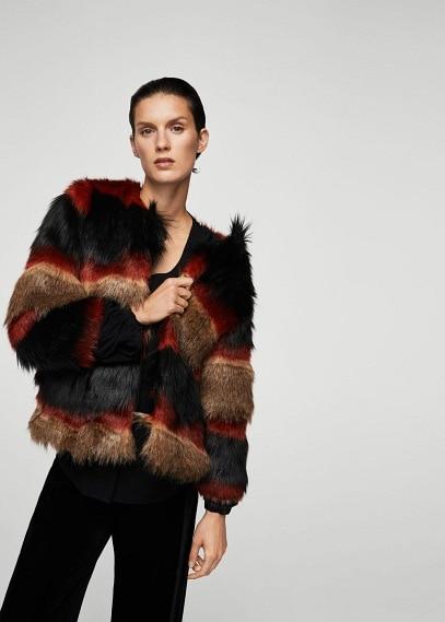 Mango Mango Striped Faux-fur Coat