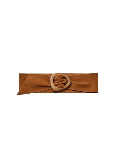 Mango Mango Wood Buckle Leather Belt