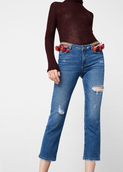 Mango Mango Pompon Cropped Straight Jeans