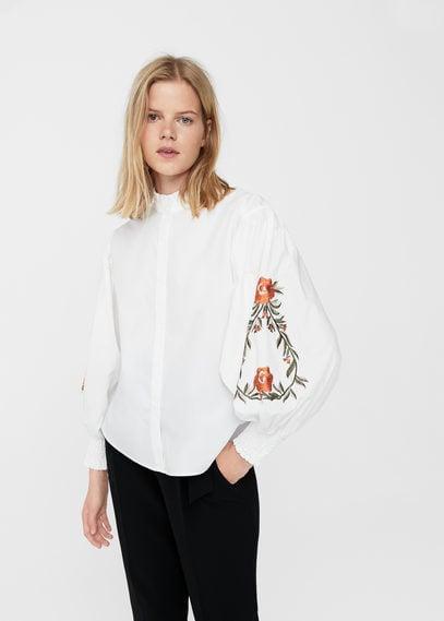 Mango Mango Floral Embroidered Shirt