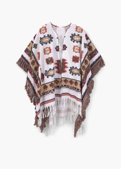 Mango Mango Fringed Cotton Poncho