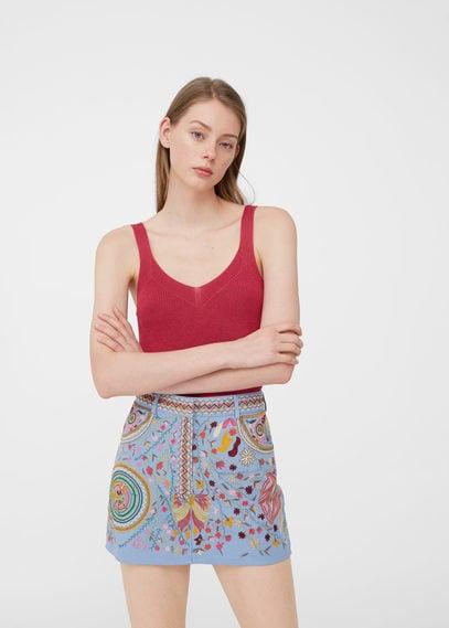 Mango Mango Embroidered Cotton Skirt