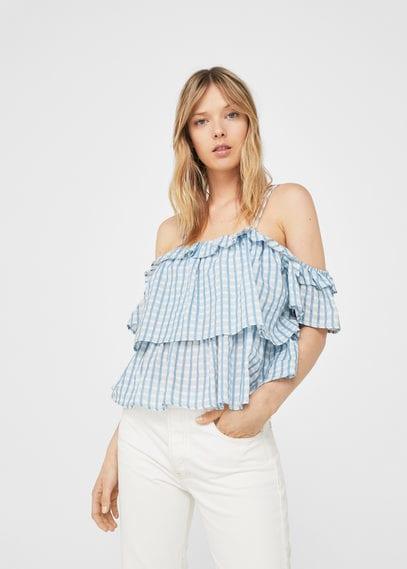 Mango Mango Check Off-shoulder Top