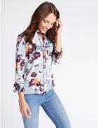 Marks & Spencer Floral Print 3/4 Sleeve Shirt Blue Mix