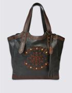 Marks & Spencer Faux Leather Embroidered Tote Bag Black Mix
