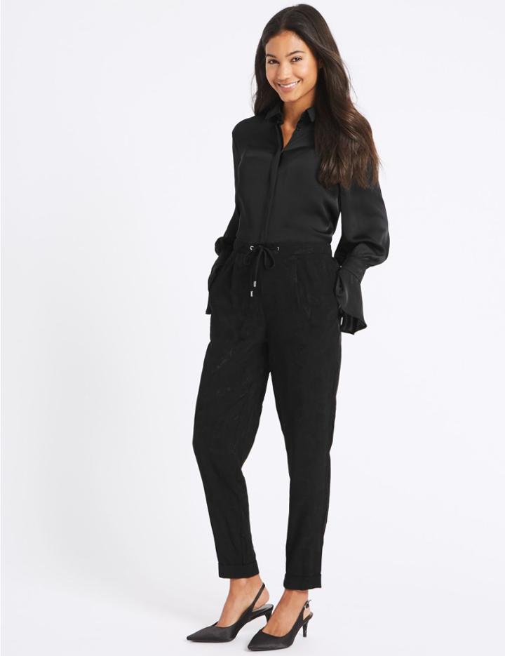 Marks & Spencer Jacquard Tapered Leg Trousers Black