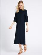 Marks & Spencer Tie Back Flared Sleeve Tunic Midi Dress Navy