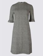 Marks & Spencer Jacquard Check Frill Sleeve Tunic Dress Grey Mix