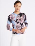 Marks & Spencer Floral Print Round Neck Long Sleeve Cardigan Bluebell Mix