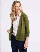 Marks & Spencer Textured Round Neck 3/4 Sleeve Cardigan Olive