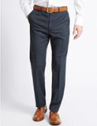 Marks & Spencer Tailored Fit Wool Blend Flat Front Trousers Navy Mix