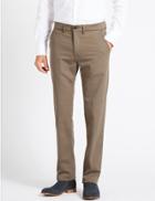 Marks & Spencer Straight Fit Cotton Trousers With Stretch Natural