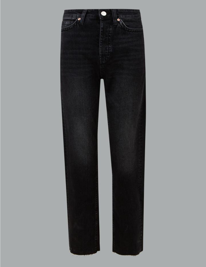 Marks & Spencer High Rise Straight Leg Ankle Grazer Jeans Black