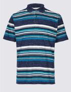 Marks & Spencer Slim Fit Striped Polo Shirt Navy Mix