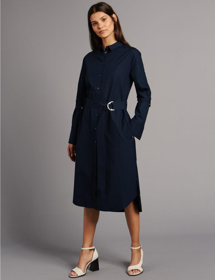 Marks & Spencer Pure Cotton Long Sleeve Shirt Dress Ink