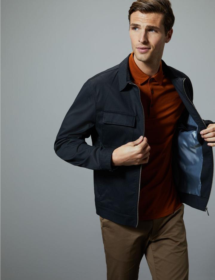 Marks & Spencer Cotton Rich Shirt Harrington Jacket Navy Mix