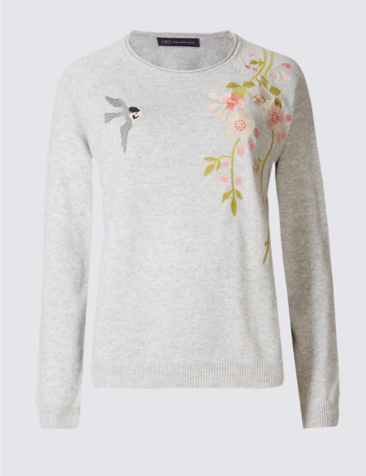 Marks & Spencer Cotton Blend Blossom Jumper Grey Mix