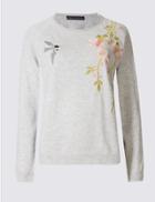 Marks & Spencer Cotton Blend Blossom Jumper Grey Mix
